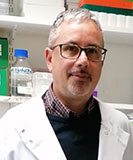 Grey haired beard man in glasses and lab coat