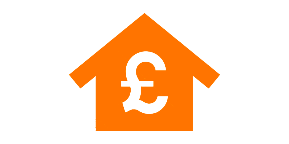 Orange house icon with pound sign cut out