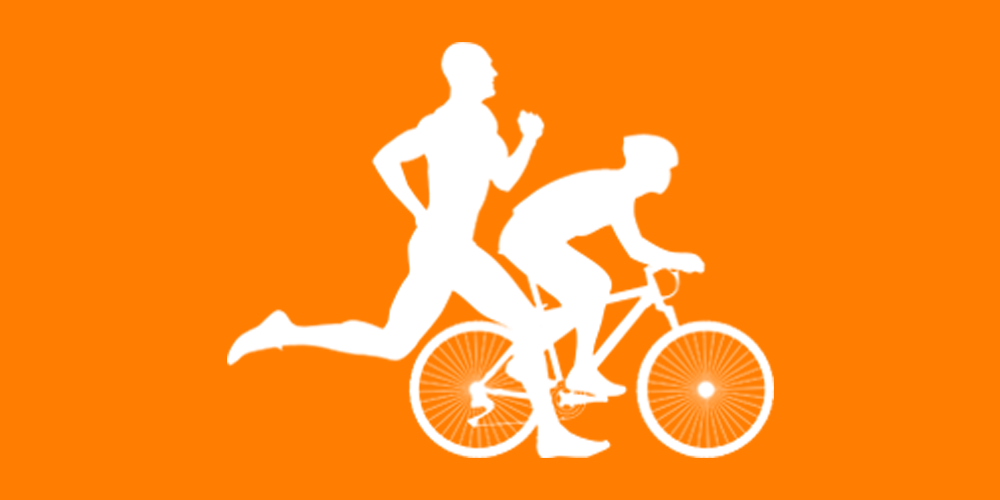 white clip art of man running and man on a bike