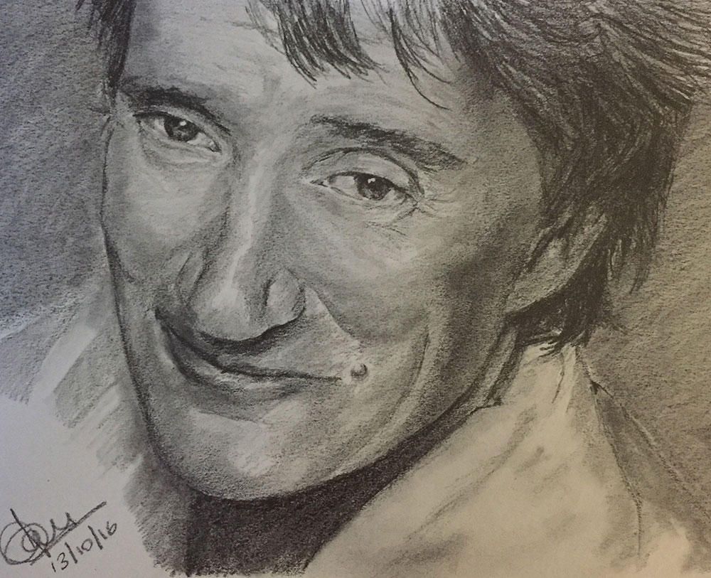 Pencil sketch of Rod Stewart